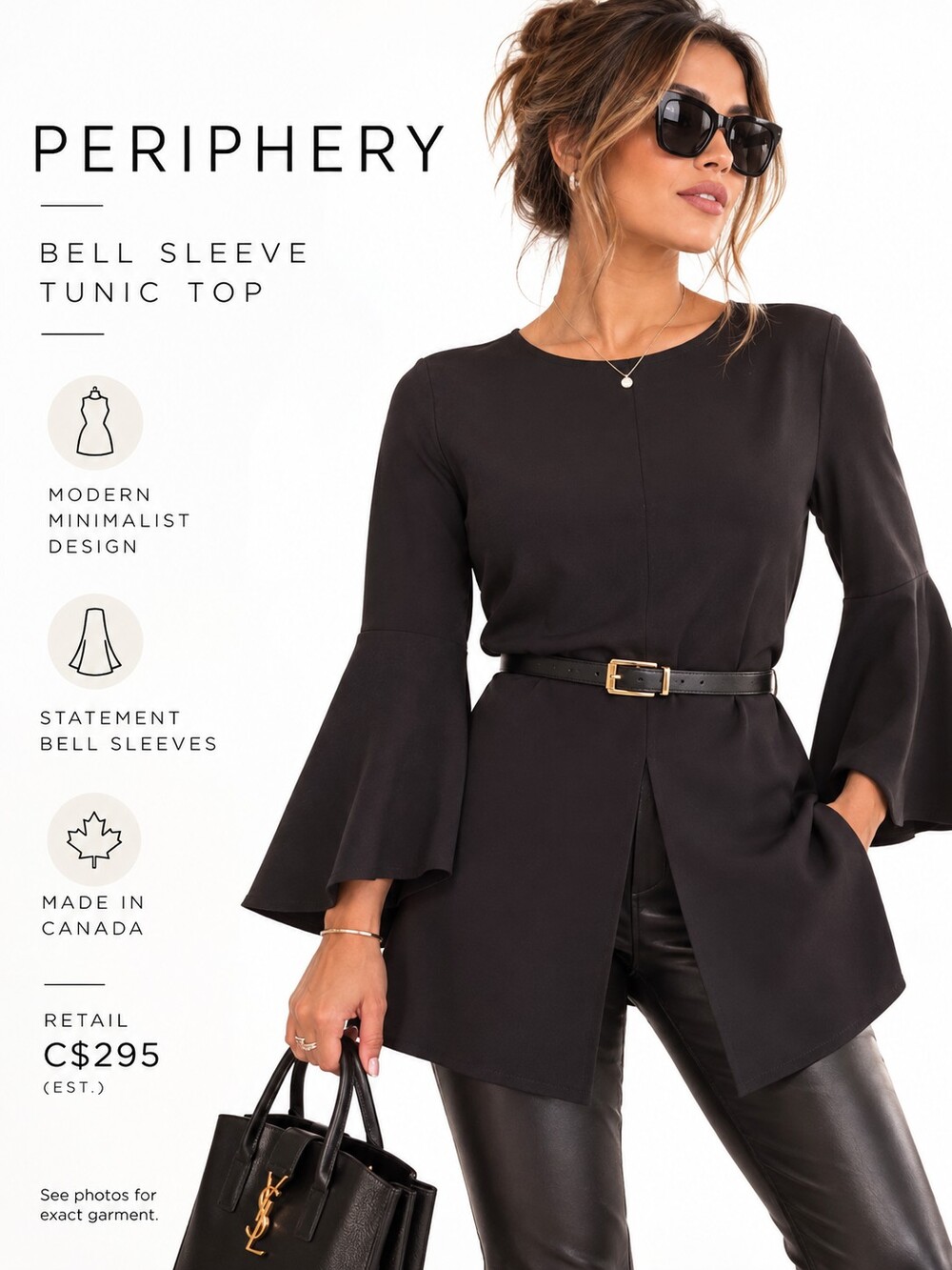 Periphery Black Flare Sleeve Tunic Top Like New NWOT Stylish Retail $300